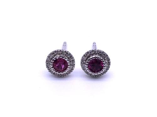 18ct Ruby & Diamond Halo Stud Earrings