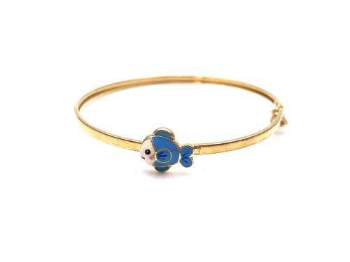 9ct Yellow Gold Enamel Fish Baby Bangle