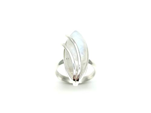 Silver Rainbow Moonstone Marquise Ring