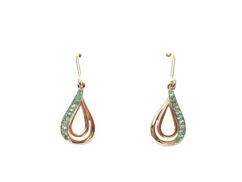 9ct Yellow Gold Emerald Hook Earrings