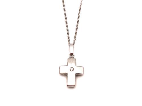 9ct White Gold CZ Cross Pendant & Chain