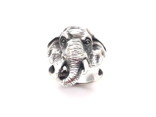 Silver Elephant Head Ring