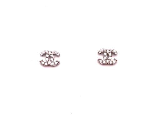 Silver Cz Cc Stud Earrings