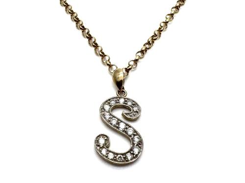 9ct Yellow Gold CZ 'S' Pendant & Chain