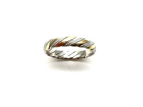 9ct Yellow& White Gold Twisted Ring 4mm