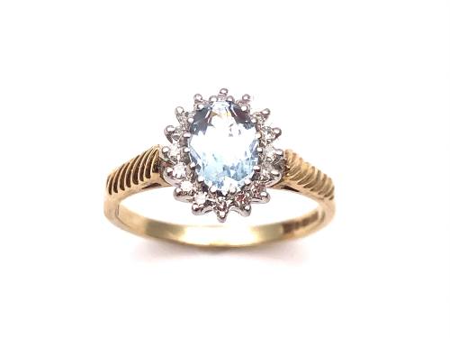 9ct Aquamarine & Diamond Cluster Ring