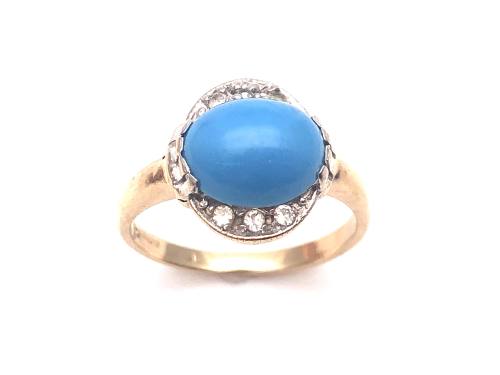 9ct Synthetic Turquoise & CZ Ring