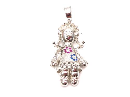 Silver Moveable CZ Ragdoll Pendant 50 x 24mm