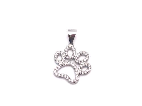 Silver CZ Cutout Paw Print Pendant