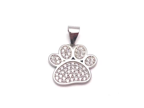 Silver CZ Paw Print Pendant