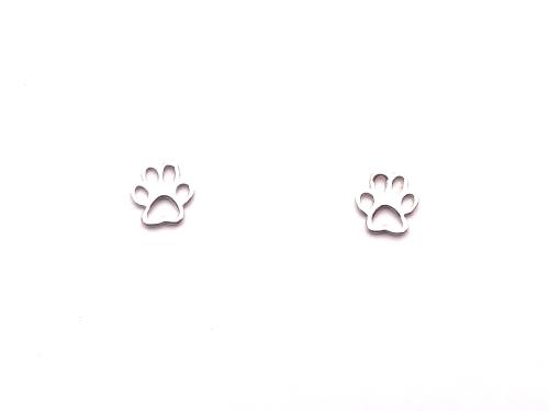 Silver Cutout Paw Print Earring Studs