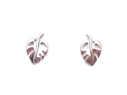 Silver Cutout Leaf Earring Studs