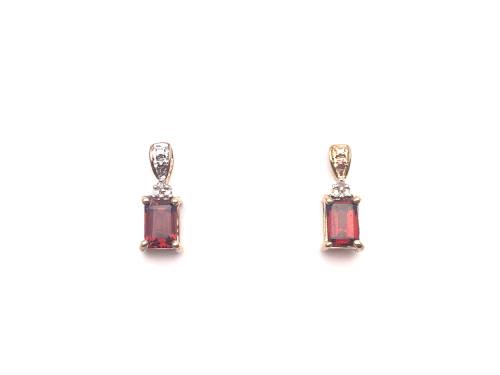 9ct Garnet & Diamond Drop Stud Earrings