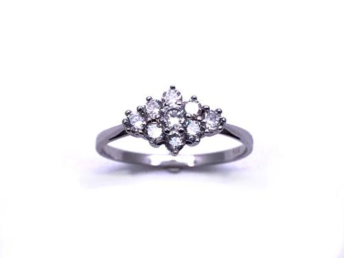 9ct White Gold CZ Cluster Ring