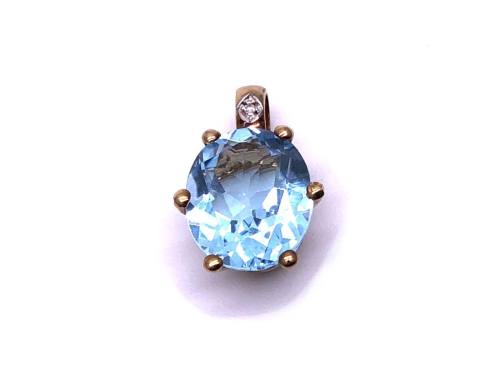 9ct Blue Topaz & Diamond Pendant