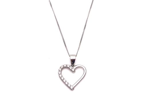 9ct White Gold CZ Heart Pendant & Chain