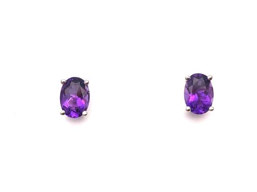 9ct White Gold Amethyst Stud Earrings