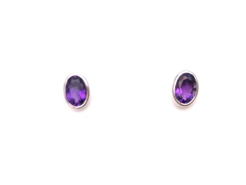 9ct White Gold Amethyst Stud Earrings