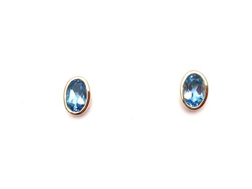 9ct Yellow Gold Blue Topaz Stud Earrings