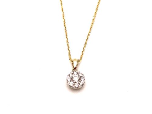 9ct Yellow Gold Diamond Cluster Pendant & Chain