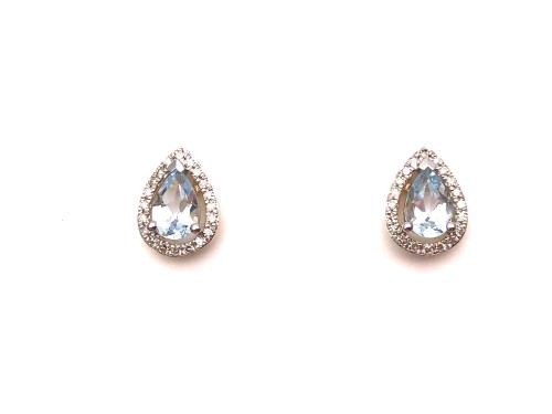 9ct White Gold Aquamarine & Diamond Earrings