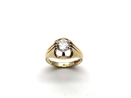 9ct Yellow Gold Gents CZ Solitaire Ring