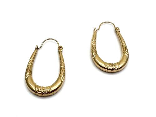 9ct Yellow Gold Patterned Hoop Earrings