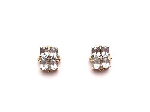 9ct Beryl & Diamond Cluster Earrings