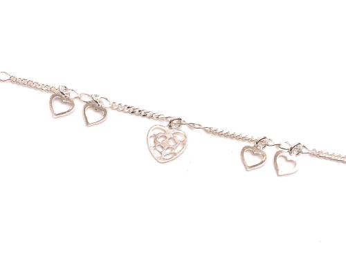 Silver Fancy Heart Drop Anklet 10 Inch