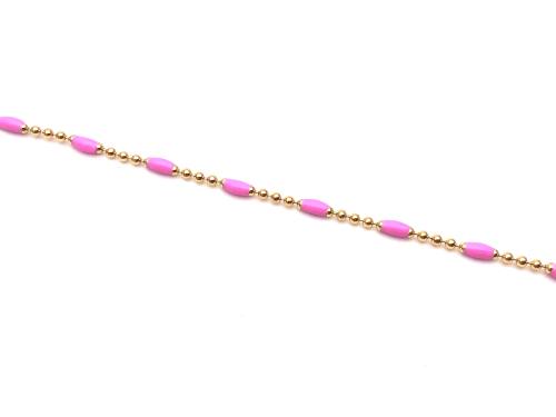 Silver Yellow Gold Plated Pink Enamel Anklet