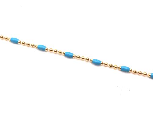 Silver Yellow Gold Plated Blue Enamel Anklet