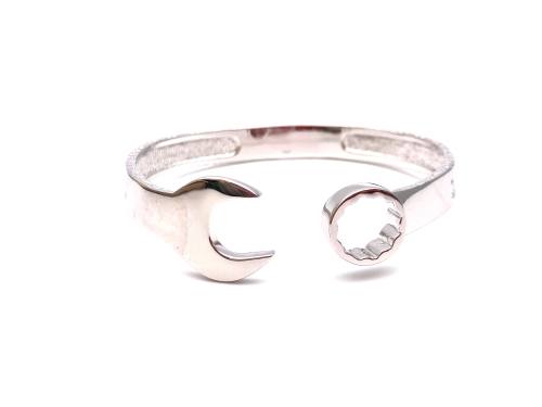 Silver Patterned Spanner Bangle 70mm