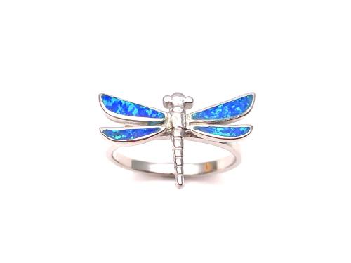 Silver Blue Opalique Dragonfly Ring