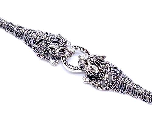 Silver Marcasite & CZ Panther Head Fancy Bracelet