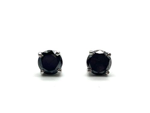 9ct White Gold Black Diamond Solitaire Earrings