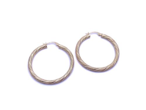 9ct Yellow Gold Patterned Hoop Earrings