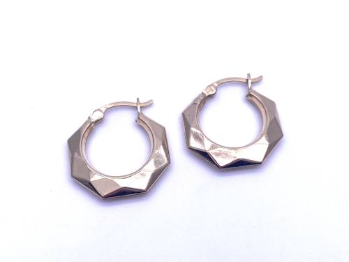 9ct Yellow Gold Hexagonal Hoop Earrings