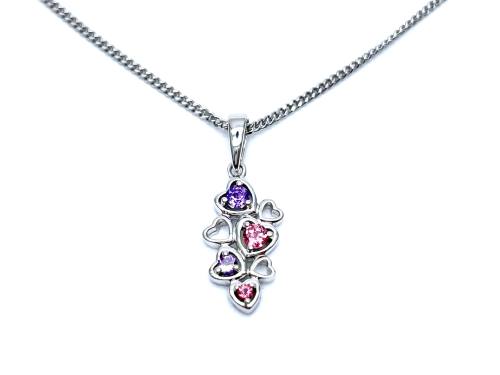 Silver Tourmaline & Amethyst Heart Pendant & Chain