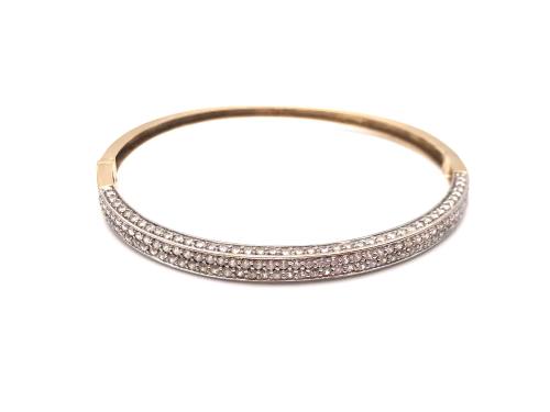 9ct Yellow Gold CZ Hinged Bangle