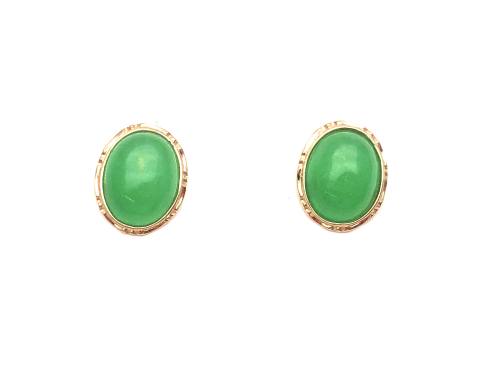 9ct Yellow Gold Oval Jade Stud Earrings