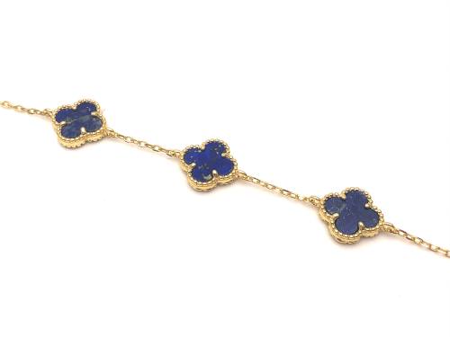 Silver Gold Plated Blue Lapis Clover Bracelet