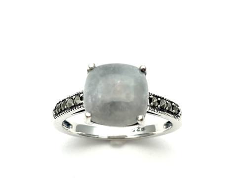 Silver Marcasite & Jade Solitaire Ring