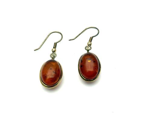 9ct Cognac Oval Amber Drop Earrings