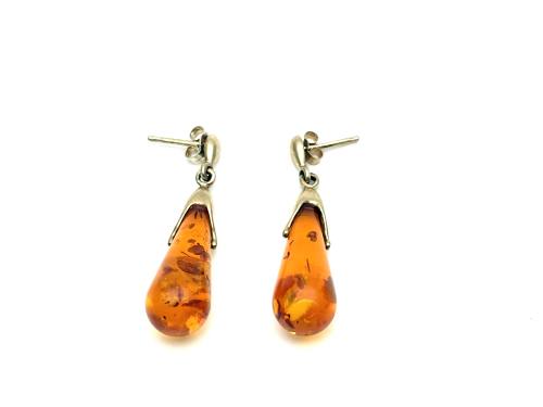 9ct Yellow Gold Amber Drop Earrings