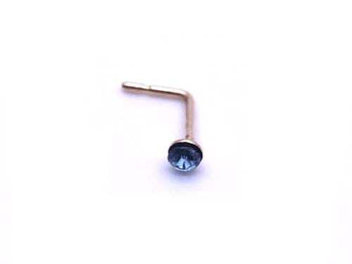 9ct Yellow Gold Light Blue CZ Nose Stud