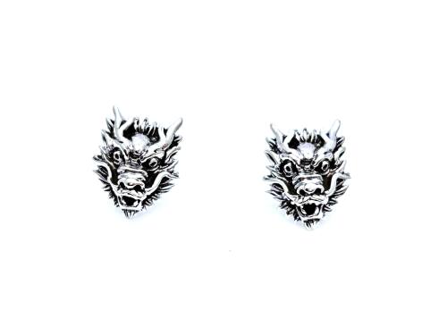 Silver Dragon Head Stud Earrings