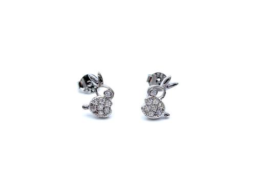 Silver CZ Cute Bunny Stud Earrings