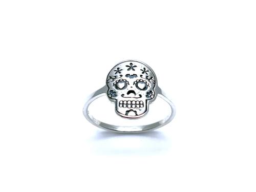 Silver Love Struck Sugar Skull Ring