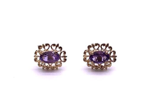 9ct Yellow Gold Amethyst Stud Earrings