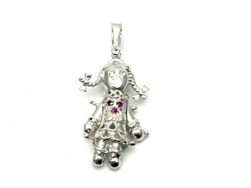 Silver CZ Moveable Ragdoll Pendant